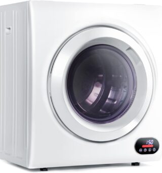Euhomy Compact Laundry Dryer, 3.5 cu ft Front Load Stainless Steel Clothes Dryers With Exhaust Pipe, 1500W, LCD Control Panel Four-Function Portable Dryer For Apartments, Home, Dorm, White